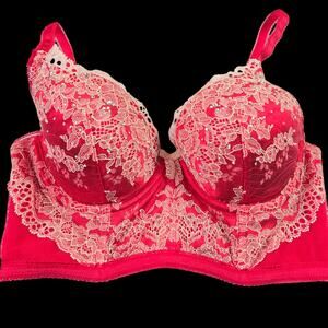 Victorias Secret Swarovski Crystal Bra Size 34B Red Holiday Demi Lined Longline